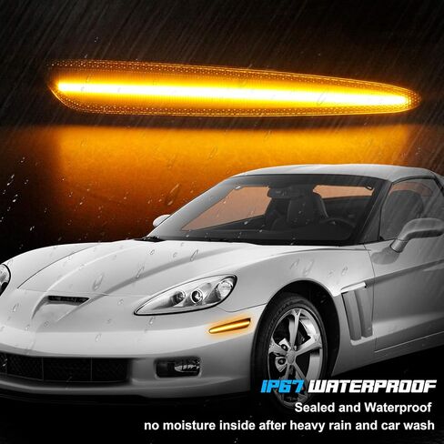 NDRUSH عدسة مدخنة LED ضوء علامة جانبية ممتص الصدمات الأمامي مصابيح Sidemarker لمبة Amssebly متوافقة مع Chevy Corvette C6 2005-2013 Amber، Pack of 2 in Kuwait