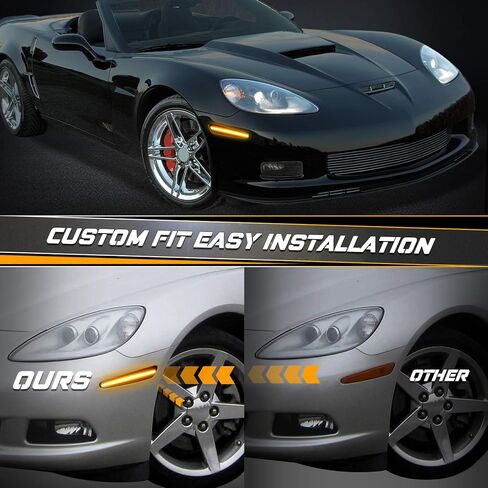 NDRUSH عدسة مدخنة LED ضوء علامة جانبية ممتص الصدمات الأمامي مصابيح Sidemarker لمبة Amssebly متوافقة مع Chevy Corvette C6 2005-2013 Amber، Pack of 2 in Kuwait