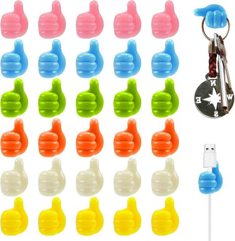 30 Pcs Self Adhesive Silicone Thumb Hooks, Waterproof Cable Holder Wire Cord Clip Management, Multifunction Thumb up Wall Hooks for Cable Clip Key Holder Wall Car Home Office 5 Colours in Saudi Arabia