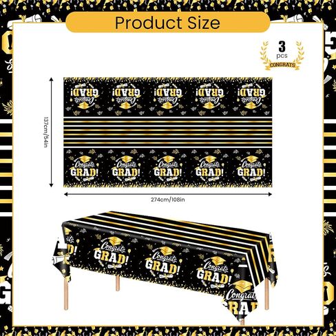 3 Pcs Graduation Tablecloths, Plastic Table Cloth Rectangle Congrats Grad Table Cover for Class of 2024 Graduation Party Decorations and Supplies, 54x108 Inch (Blue) in Saudi Arabia