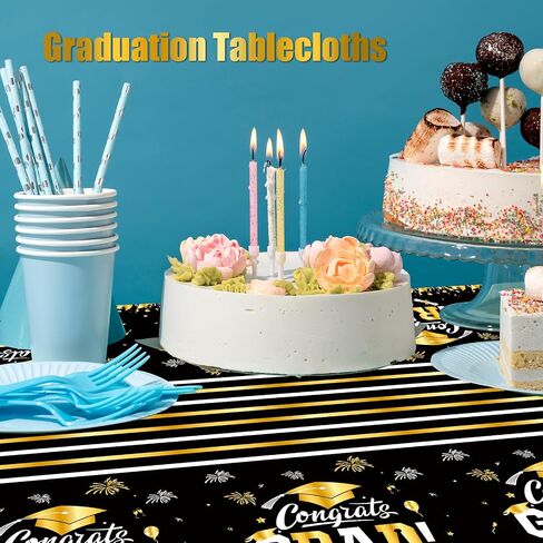 3 Pcs Graduation Tablecloths, Plastic Table Cloth Rectangle Congrats Grad Table Cover for Class of 2024 Graduation Party Decorations and Supplies, 54x108 Inch (Blue) in Saudi Arabia