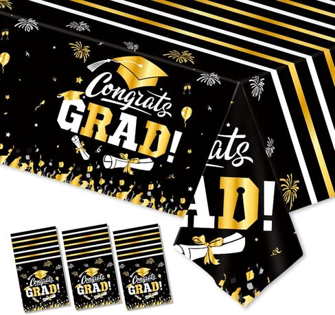 3 Pcs Graduation Tablecloths, Plastic Table Cloth Rectangle Congrats Grad Table Cover for Class of 2024 Graduation Party Decorations and Supplies, 54x108 Inch (Blue) in Saudi Arabia