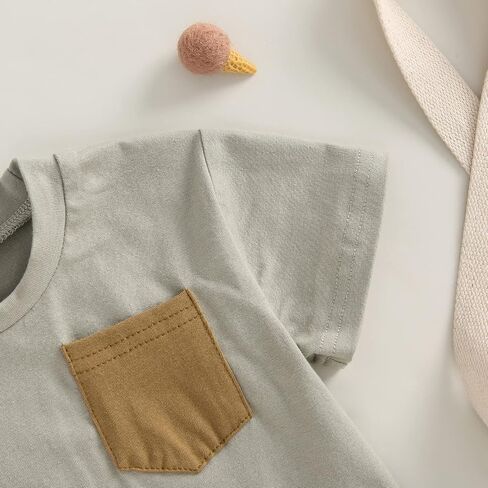 Unisex Baby Boy Girl Bubble Romper Color Block Short Sleeve Oversized Pocket T-Shirt Bodysuit Top Summer Clothes in Saudi Arabia