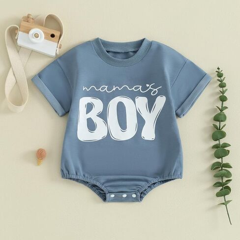 Baby Boy Girl Bubble Romper Shirt Short Sleeve Round Neck Mamas Boy Print Bodysuit Newborn Summer Clothes in Saudi Arabia