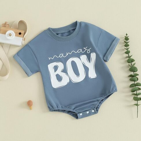 Baby Boy Girl Bubble Romper Shirt Short Sleeve Round Neck Mamas Boy Print Bodysuit Newborn Summer Clothes in Saudi Arabia