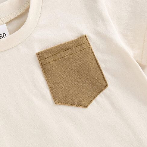 Unisex Baby Boy Girl Bubble Romper Color Block Short Sleeve Oversized Pocket T-Shirt Bodysuit Top Summer Clothes in Saudi Arabia