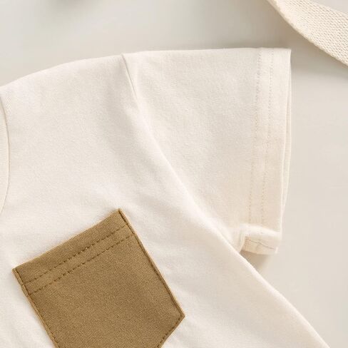 Unisex Baby Boy Girl Bubble Romper Color Block Short Sleeve Oversized Pocket T-Shirt Bodysuit Top Summer Clothes in Saudi Arabia