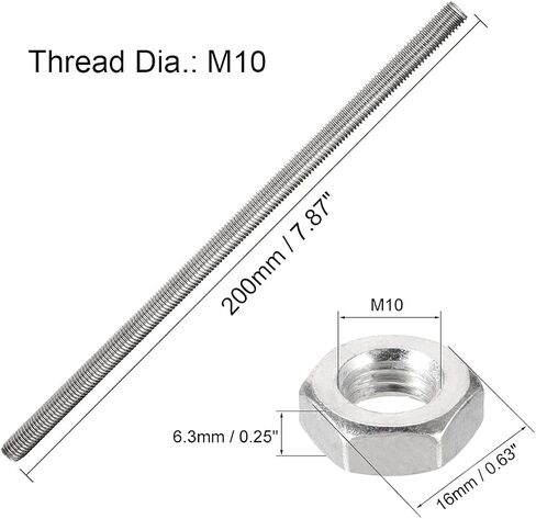 قضيب ملولب بالكامل - 5 قطع M12 x 100 مم 304 قضبان مسامير من الفولاذ المقاوم للصدأ، 10 قطع M12 x 1.75 مم متري صواميل سداسية خشنة in Saudi Arabia
