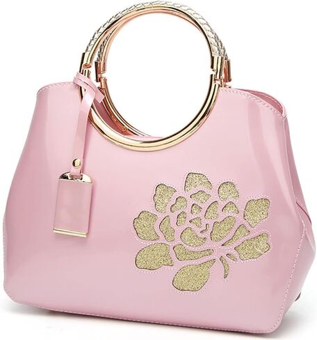 XingChen Women Handbag Patent Leather Flower Pattern Satchel Charm Glossy Purse Metal Grip Structured Shoulder Bag in Kuwait