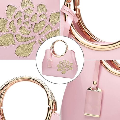 XingChen Women Handbag Patent Leather Flower Pattern Satchel Charm Glossy Purse Metal Grip Structured Shoulder Bag in Kuwait