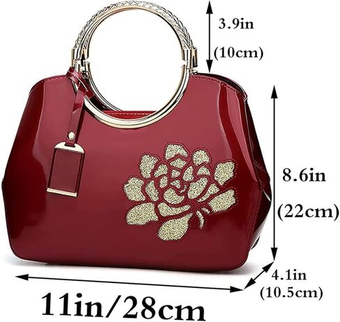 XingChen Women Handbag Patent Leather Flower Pattern Satchel Charm Glossy Purse Metal Grip Structured Shoulder Bag in Kuwait