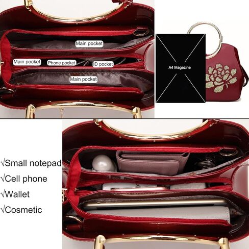 XingChen Women Handbag Patent Leather Flower Pattern Satchel Charm Glossy Purse Metal Grip Structured Shoulder Bag in Kuwait