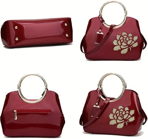 XingChen Women Handbag Patent Leather Flower Pattern Satchel Charm Glossy Purse Metal Grip Structured Shoulder Bag in Kuwait