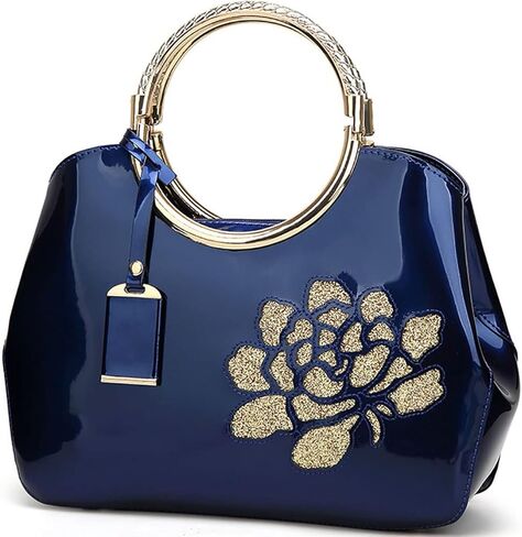 XingChen Women Handbag Patent Leather Flower Pattern Satchel Charm Glossy Purse Metal Grip Structured Shoulder Bag in Kuwait