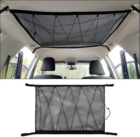 Car SUV Roof Ceiling Cargo Overhead Storage Net Pocket 35.5"x25.6" Tent Gear Sundries Organizer Holder Organization Awning Van Trunk Travel Long Road Trip Camping Essentials Interior Accessories in Kuwait