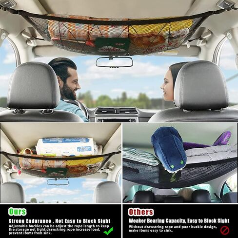 Car SUV Roof Ceiling Cargo Overhead Storage Net Pocket 35.5"x25.6" Tent Gear Sundries Organizer Holder Organization Awning Van Trunk Travel Long Road Trip Camping Essentials Interior Accessories in Kuwait