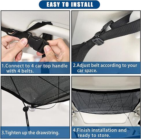 Car SUV Roof Ceiling Cargo Overhead Storage Net Pocket 35.5"x25.6" Tent Gear Sundries Organizer Holder Organization Awning Van Trunk Travel Long Road Trip Camping Essentials Interior Accessories in Kuwait