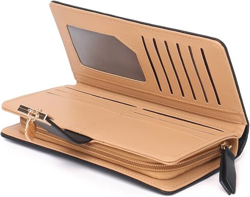 Women's Long short Leather Money Clip Card Case Holder Purse Zipper Buckle Elegant Clutch Wallet（pair） (Blue Large) in Saudi Arabia