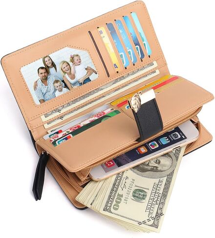 Women's Long short Leather Money Clip Card Case Holder Purse Zipper Buckle Elegant Clutch Wallet（pair） (Blue Large) in Saudi Arabia