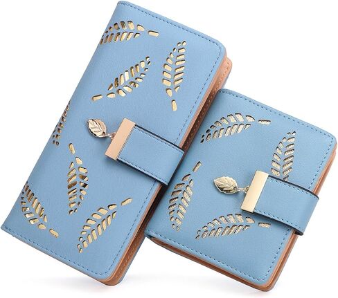 Women's Long short Leather Money Clip Card Case Holder Purse Zipper Buckle Elegant Clutch Wallet（pair） (Blue Large) in Saudi Arabia