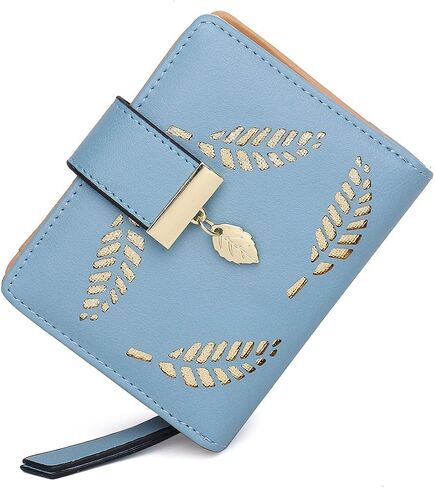 Women's Long short Leather Money Clip Card Case Holder Purse Zipper Buckle Elegant Clutch Wallet（pair） (Blue Large) in Saudi Arabia