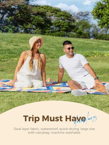 Beach Picnic Blanket, Dual Layer, Sandproof Water Resistant Beach Blanket, Packable, Washable, Great for Camping, Outdoors, Festivals, 71"x95" Large Size for Family Trip, Gifts for Dad in Kuwait