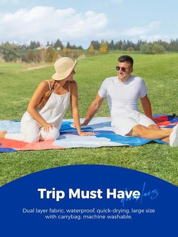 Beach Picnic Blanket, Dual Layer, Sandproof Water Resistant Beach Blanket, Packable, Washable, Great for Camping, Outdoors, Festivals, 71"x95" Large Size for Family Trip, Gifts for Dad in Kuwait
