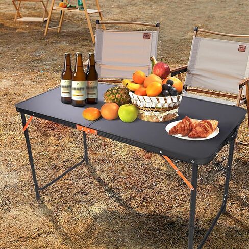 Folding Camping Table,Outdoor Adjustable Height Table,Lightweight Backyard Foldable Camp Table for Picnic,Party,BBQ,Beach,Hiking,Black in Kuwait