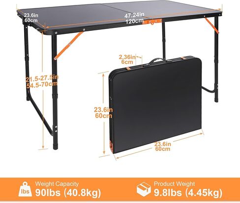 Folding Camping Table,Outdoor Adjustable Height Table,Lightweight Backyard Foldable Camp Table for Picnic,Party,BBQ,Beach,Hiking,Black in Kuwait