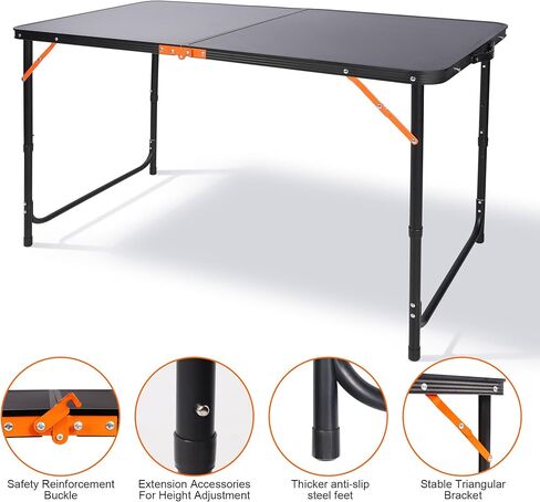 Folding Camping Table,Outdoor Adjustable Height Table,Lightweight Backyard Foldable Camp Table for Picnic,Party,BBQ,Beach,Hiking,Black in Kuwait