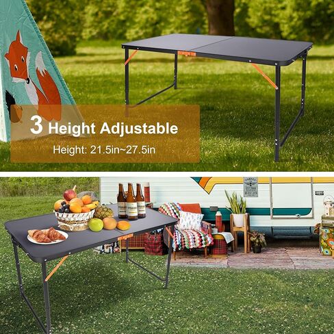 Folding Camping Table,Outdoor Adjustable Height Table,Lightweight Backyard Foldable Camp Table for Picnic,Party,BBQ,Beach,Hiking,Black in Kuwait