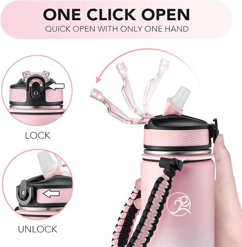 GOSWAG Insulated Sports Water Bottle, 24oz 2 Lids(with Straw/No Straw), Stainless Steel Water Bottles with Paracord Handle, Insulated Thermos with Double-Wall Vacuum Insulation in Saudi Arabia