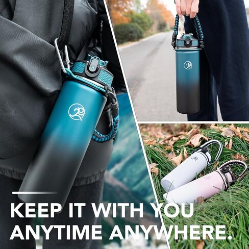 GOSWAG Insulated Sports Water Bottle, 24oz 2 Lids(with Straw/No Straw), Stainless Steel Water Bottles with Paracord Handle, Insulated Thermos with Double-Wall Vacuum Insulation in Saudi Arabia