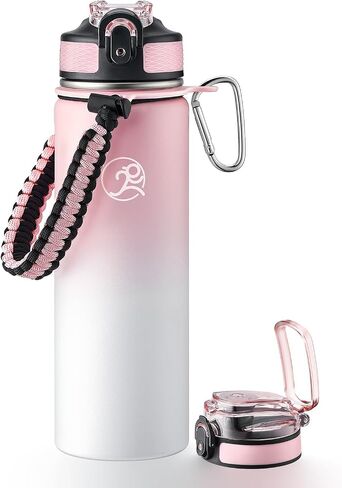 GOSWAG Insulated Sports Water Bottle, 24oz 2 Lids(with Straw/No Straw), Stainless Steel Water Bottles with Paracord Handle, Insulated Thermos with Double-Wall Vacuum Insulation in Saudi Arabia