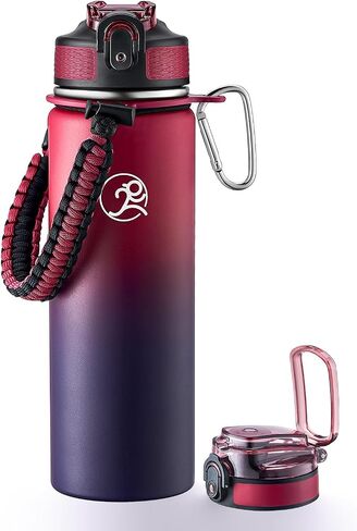 GOSWAG Insulated Sports Water Bottle, 24oz 2 Lids(with Straw/No Straw), Stainless Steel Water Bottles with Paracord Handle, Insulated Thermos with Double-Wall Vacuum Insulation in Saudi Arabia