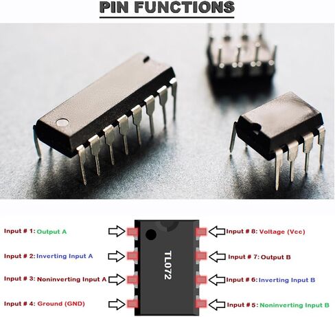 مضخم تشغيلي TL072CP DIP-8، مضخم تشغيلي مزدوج، DIP TL072CN TL072، رقائق IC منخفضة الضوضاء مع مقبس IC دائري DIP-8، حزمة من 12 قطعة in Saudi Arabia