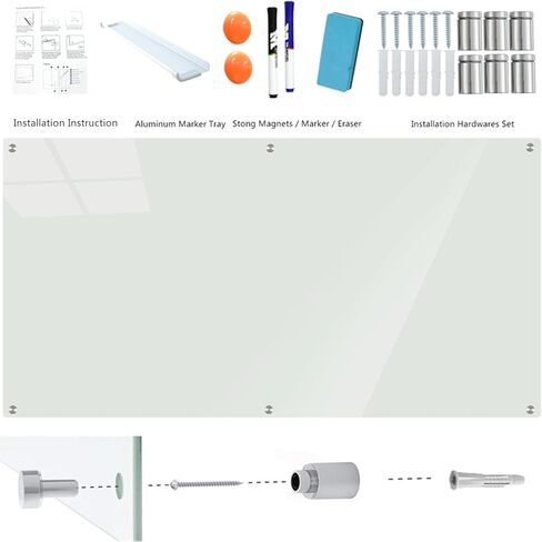 سبورة بيضاء زجاجية مقاس 6 × 3 بوصات، لوحة مسح جافة من الزجاج المغناطيسي بدون إطار، لوحة بيضاء زجاجية كبيرة للمكتب والمنزل والمدرسة. in Kuwait