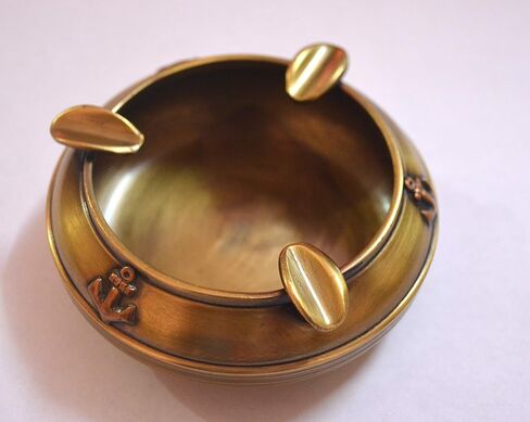 Handcarved Round Brass Antique Ashtray Nautical Inspired Cigarette Ash Holder in Saudi Arabia