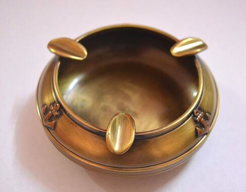 Handcarved Round Brass Antique Ashtray Nautical Inspired Cigarette Ash Holder in Saudi Arabia