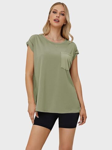 EXLURA Womens Summer Short Cap Sleeve Workout T Shirts Casual Loose Fit Gym Tunic Plus Size Side Split Trendy 2024 Tank Tops in Saudi Arabia