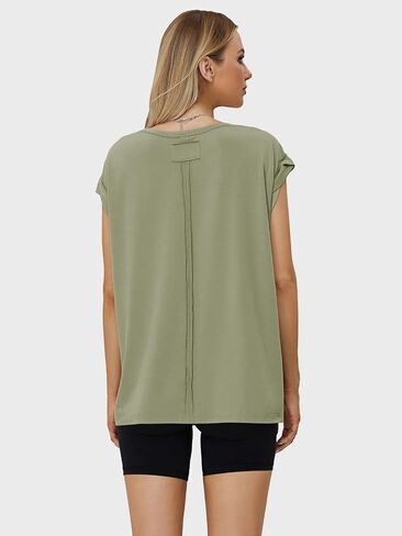 EXLURA Womens Summer Short Cap Sleeve Workout T Shirts Casual Loose Fit Gym Tunic Plus Size Side Split Trendy 2024 Tank Tops in Saudi Arabia