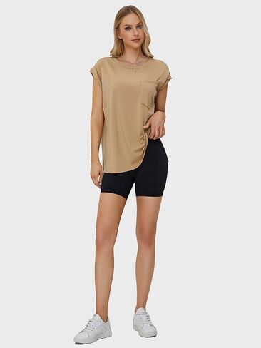 EXLURA Womens Summer Short Cap Sleeve Workout T Shirts Casual Loose Fit Gym Tunic Plus Size Side Split Trendy 2024 Tank Tops in Saudi Arabia