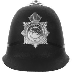 Amosfun British Police Helmet Badge Halloween Cosplay Plastic Cop Hat Bobby Helmet Fancy Dress for Cosplay Dancing Party Stage Performance Black