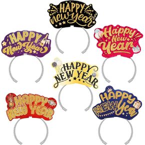 Fancy Land 12 Pack Happy New Year Hats Glitter Headbands NYE Tiaras 2025 New Years Eve Party Supplies for Adults Kids Women Men Hats
