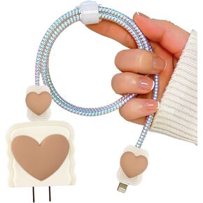 Cute Cable Protector for iPhone Charger with Unique Design 3D Love Heart Wave Data Cable USB Charger Data Line Phone Wire Saver Protector for iPhone 11 12 13 14 Pro Max Charger Protector-Purple