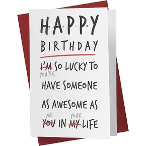 Karto - Funny Birthday Card for Men Women, Large 5.5 x 8.5 Happy Birthday Card for Husband Wife, Birthday Card for Boyfriend Girlfriend - Happy Lucky
