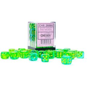 Chessex Dice Set – 12mm Gemini: Translucent Green-Teal/Yellow Dice Block – Dungeons and Dragons D&D DND TTRPG Dice – Includes 36 Dice – D6 (CHX26866)