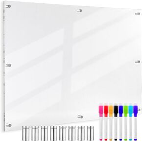 Oversize Acrylic Clear Dry Erase Board for Wall, 16.5" x 12" Non Magnetic Floating Writing Memo Board, Hanging Frameless White Erasable Board for Office, Home, School (8 Markers, 1 Eraser)