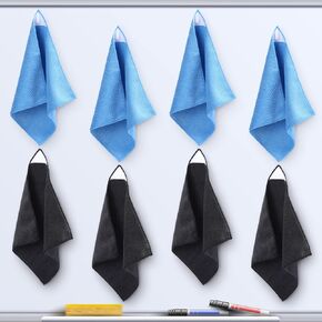 Gersoniel 8 Pcs Magnetic Cleaning Cloth Magnetic Whiteboard Eraser Magnetic Microfiber Dry Erase Towel Whiteboard Cleaning Cloth for Dry Erase Board Reusable for Classroom Home Office (Black, Blue)
