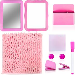 10Pcs Locker Set with Dry Erase Board Fur Rug Carpet Marker Sticky Note Locker Accessories Set Decoration for School Lockers Decoration (Pink) in Kuwait
